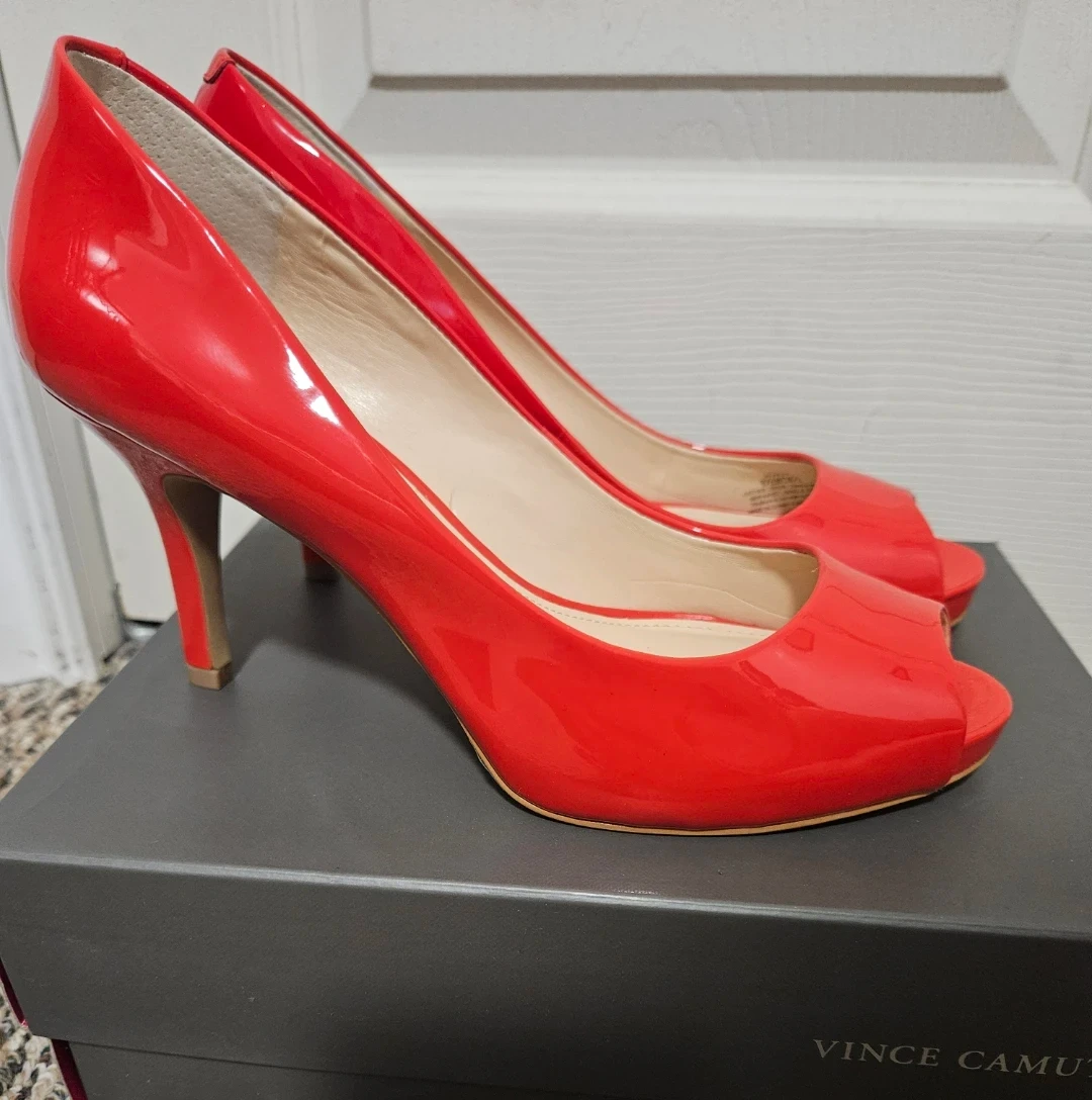 Vince Camuto Cherry Red Heels Leather patent 8.5