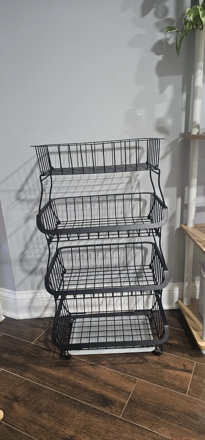 Black 4-Tier Rolling Storage Basket
