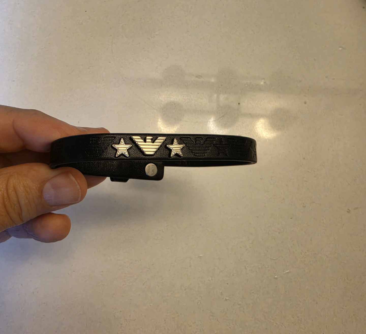 Emporio Armani Black Leather Bracelet with Stars