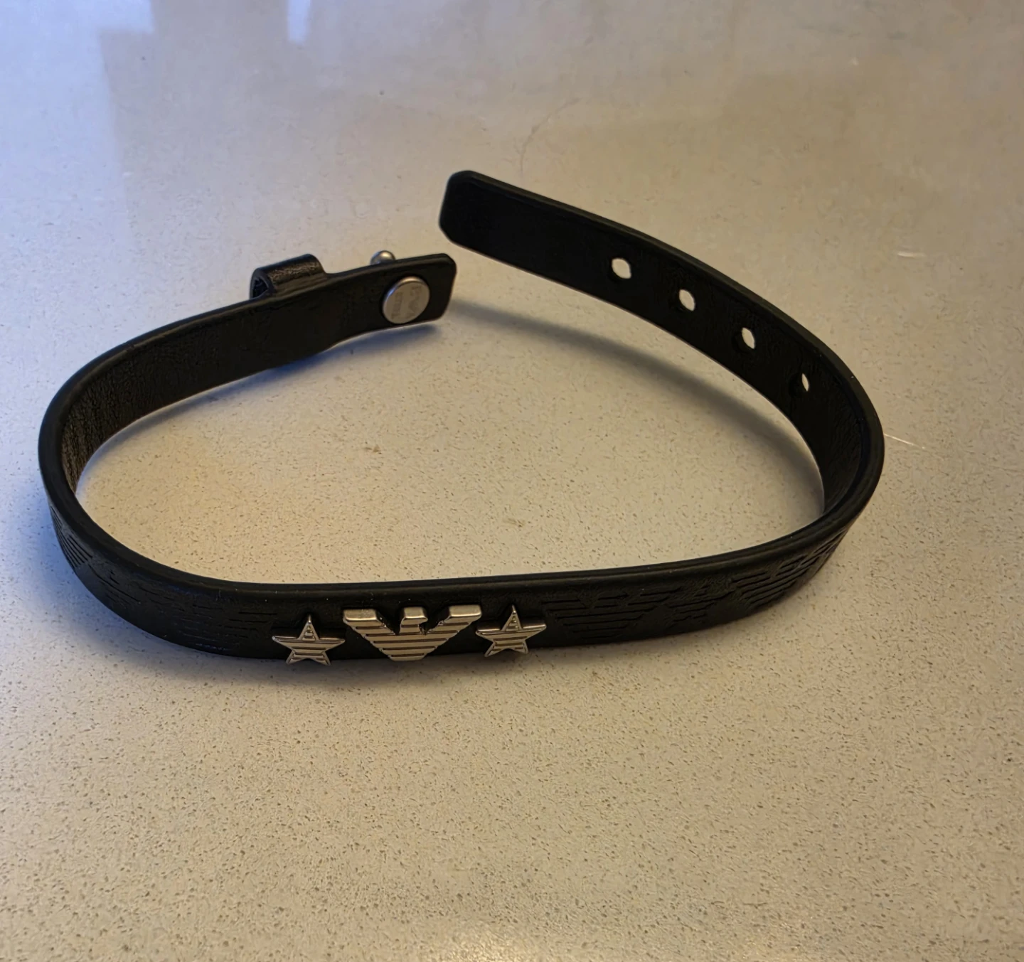 Emporio Armani Black Leather Bracelet with Stars - photo 2