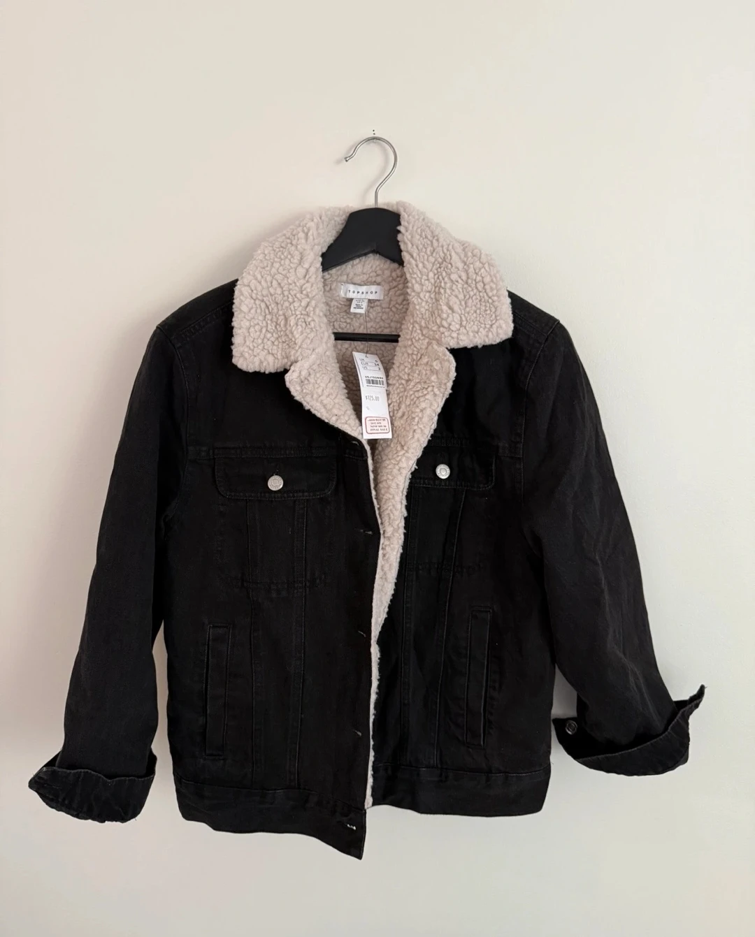 BNWT TOPSHOP Black Sherpa Lined Denim Jacket