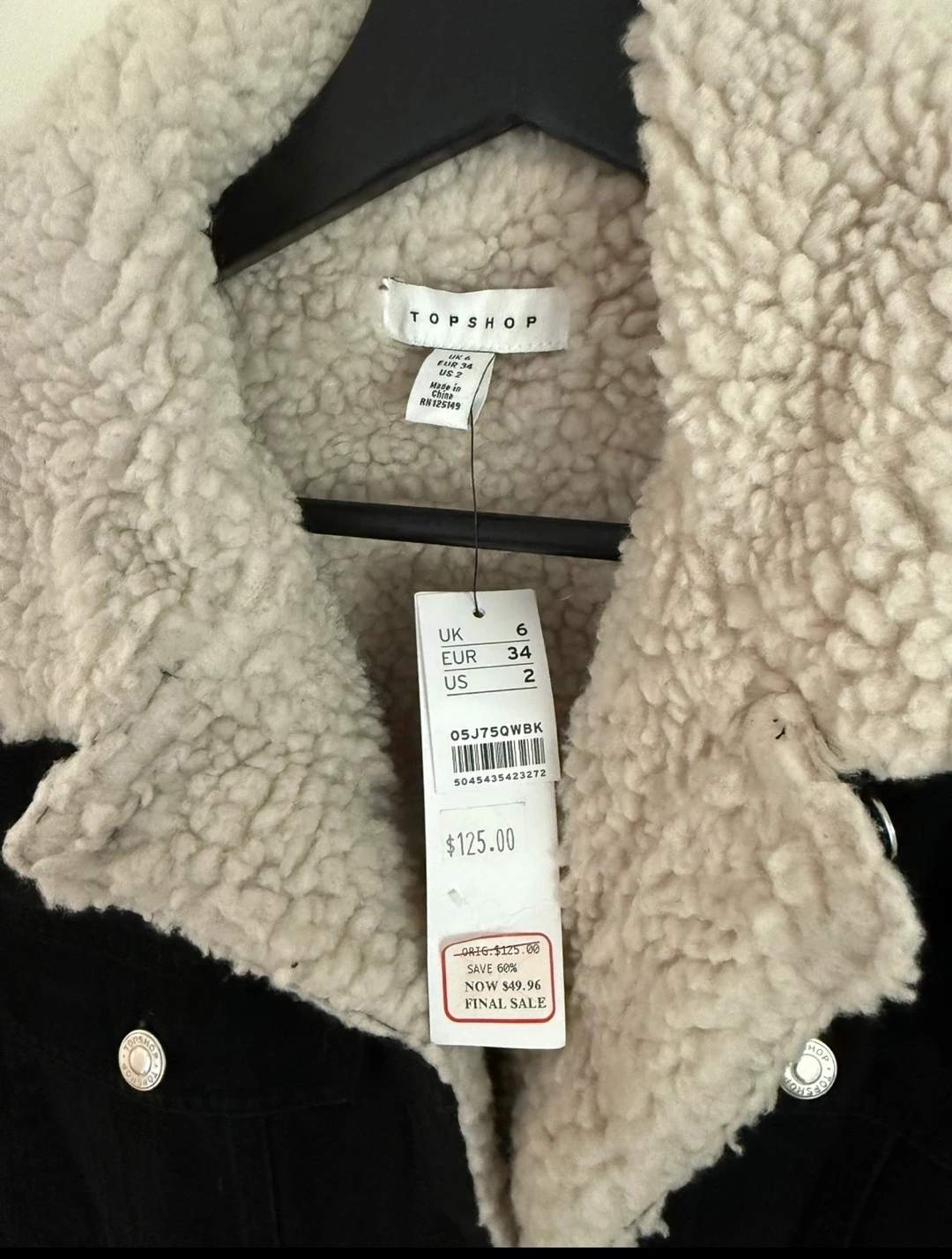 BNWT TOPSHOP Black Sherpa Lined Denim Jacket - photo 2
