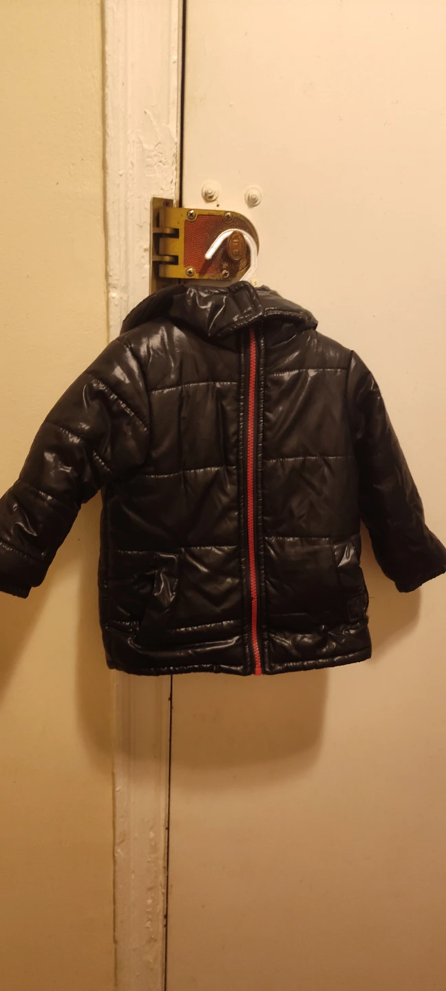 Black Puffer Jacket with Red Zipper Size 24months