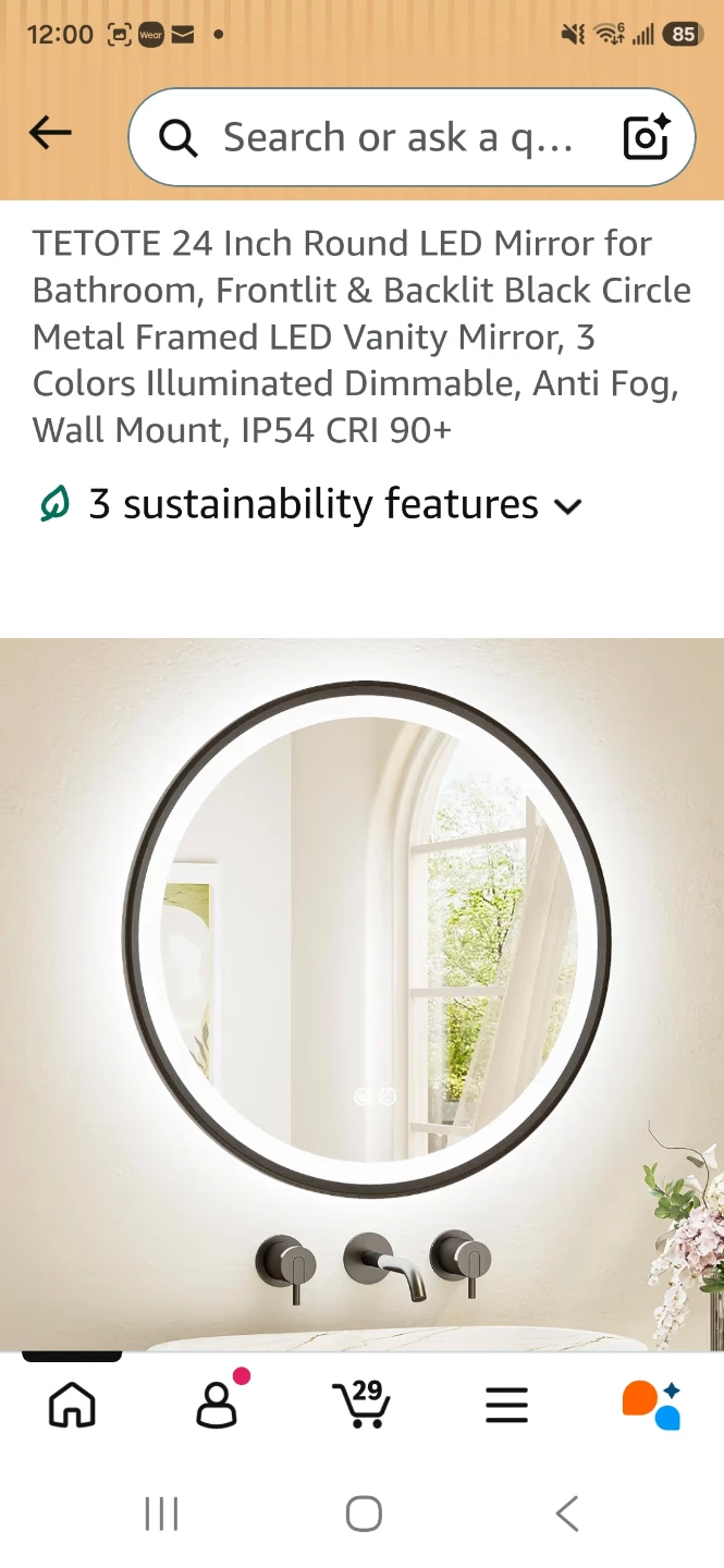 TETOTE 24 Inch Round LED Mirror for Bath room