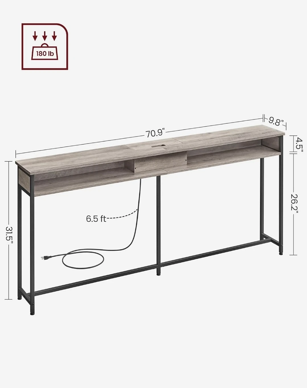 Console Table with Built-in Outlet and USB Ports
