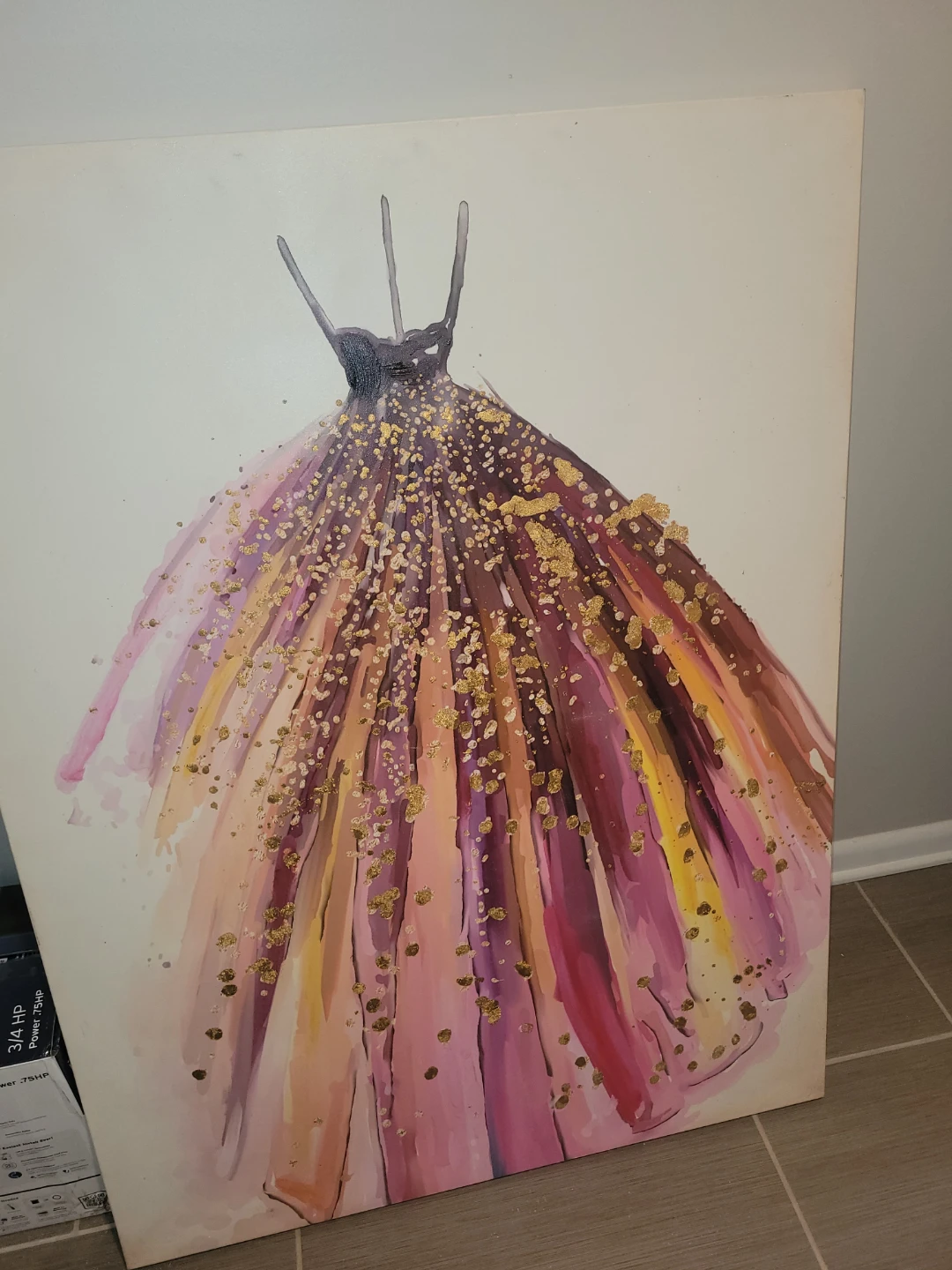Wall Art Painting of a Gown with Gold Glitter