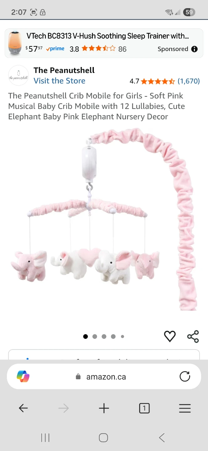 The Peanutsshell Crib Mobile for Girls - Pink Elephant