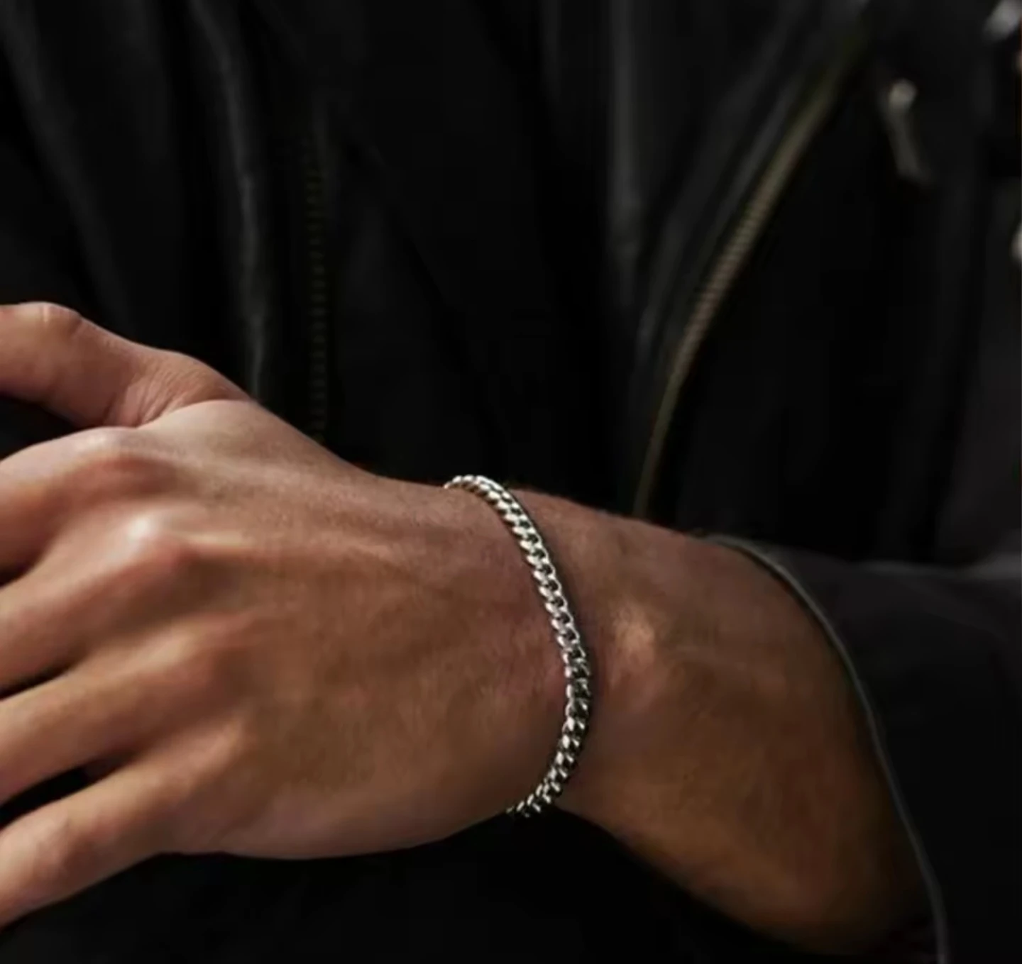 Men's Silver Curb Chain Bracelet - photo 2