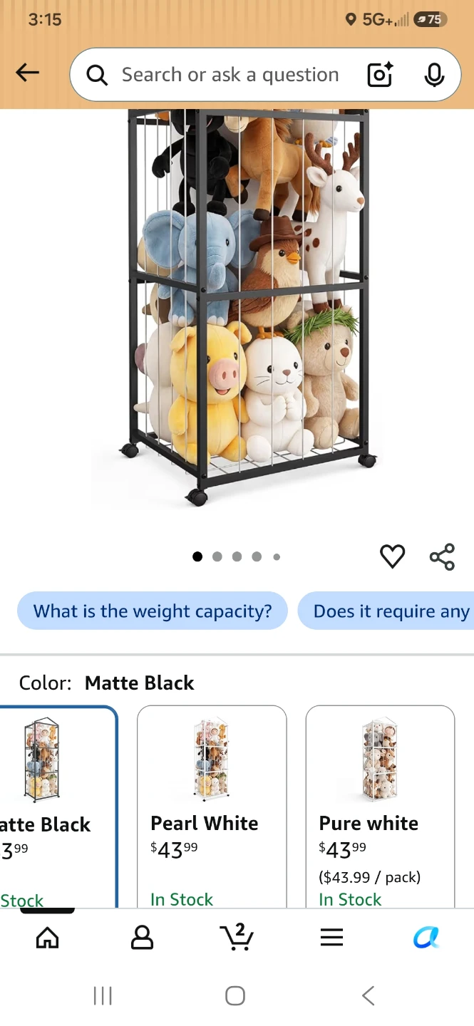 3-Tier Stuffed Animal Storage Organizer on Wheels - Matte Black
