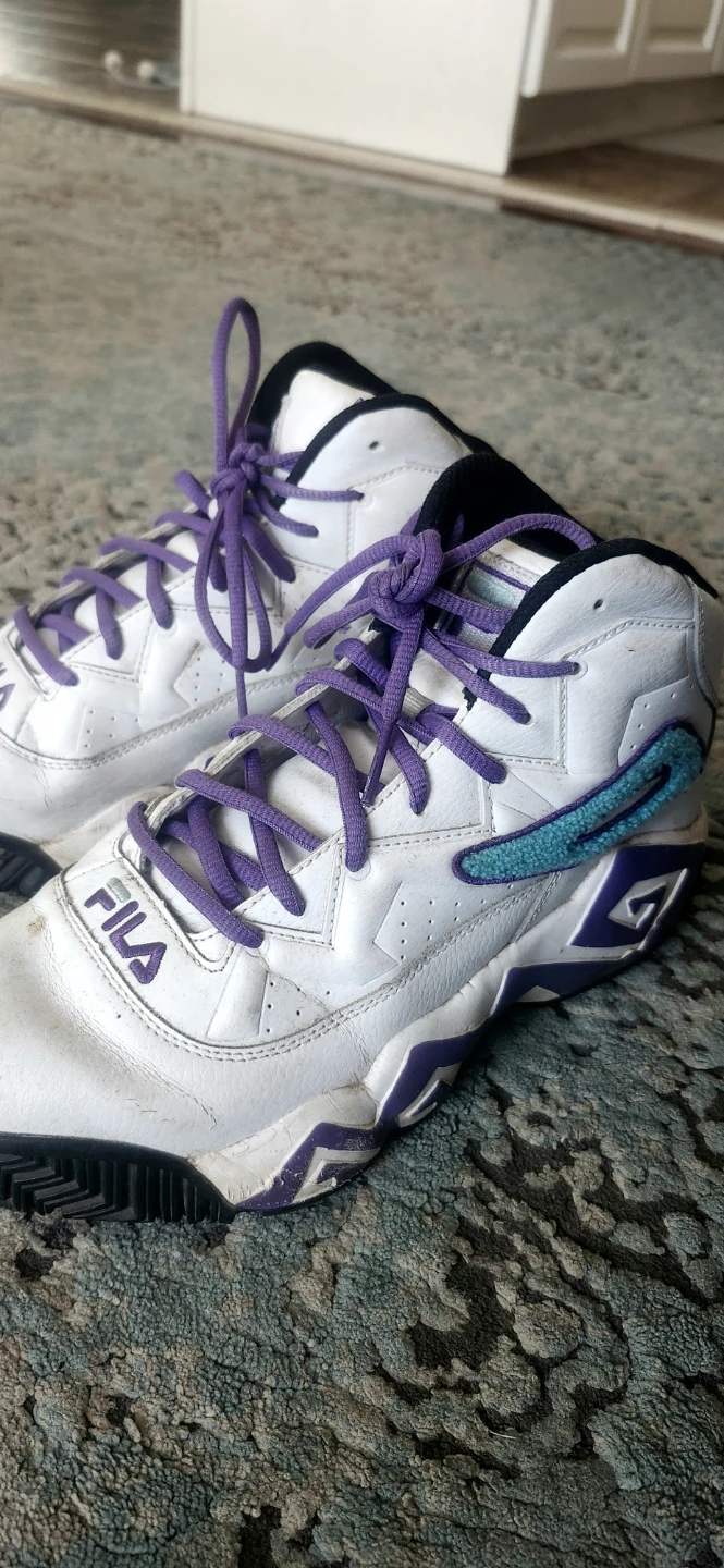 Fila White and Purple High-Top Sneakers