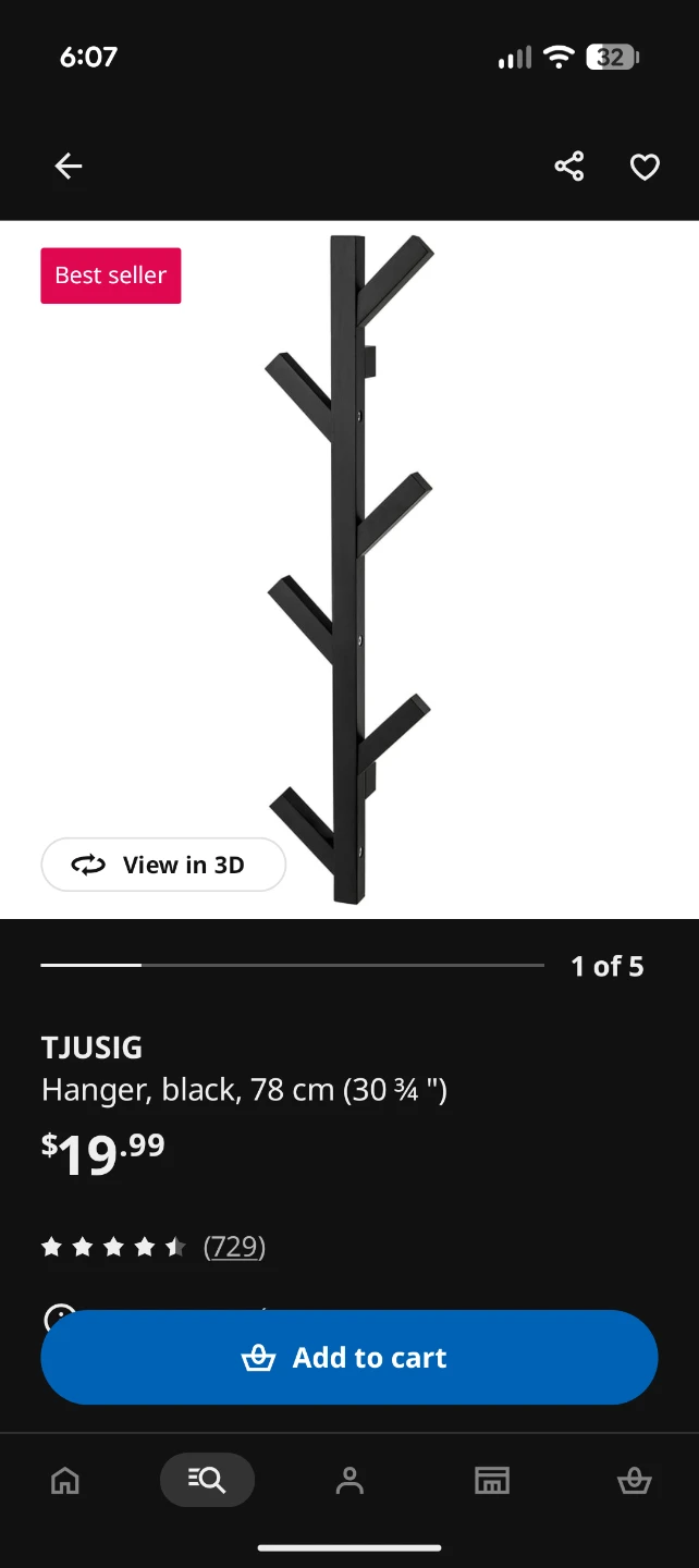 TJUSIG Hanger, Black, 78 cm - 2 available