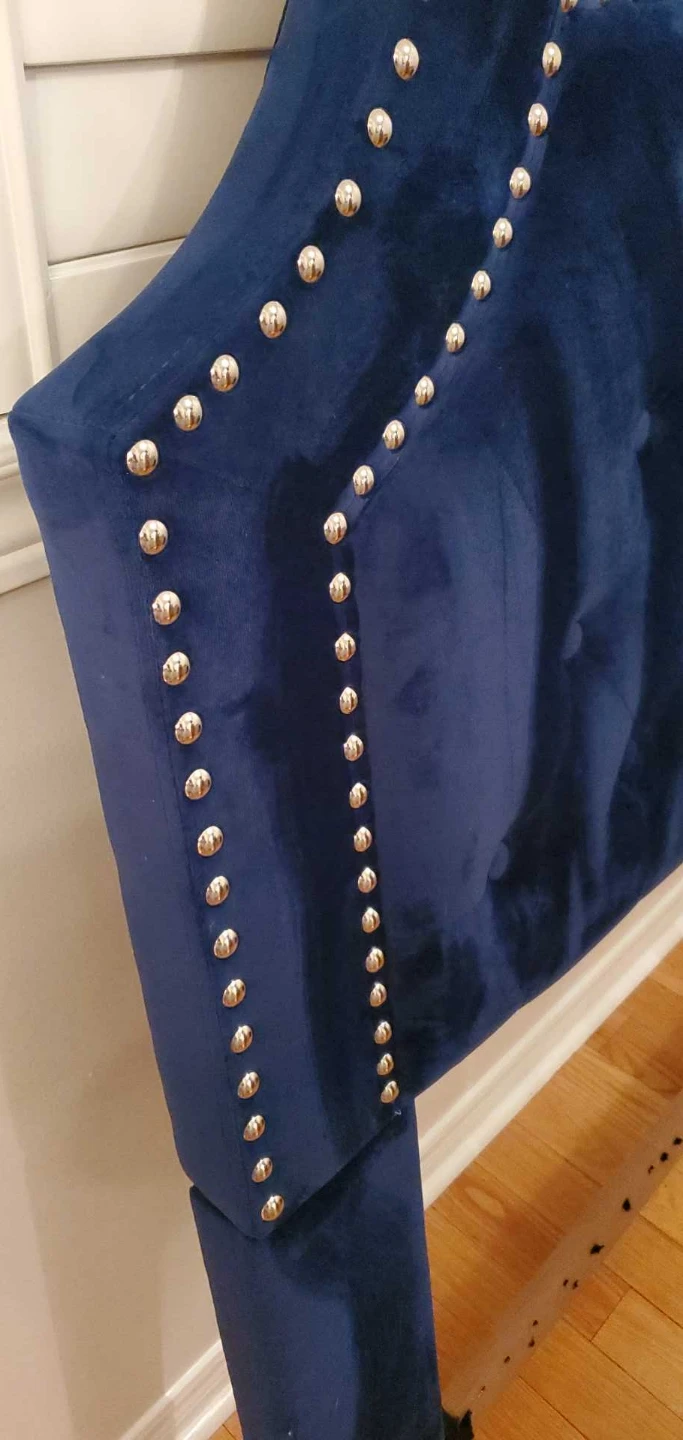 Queen Deep Blue Velvet Tufted Headboard