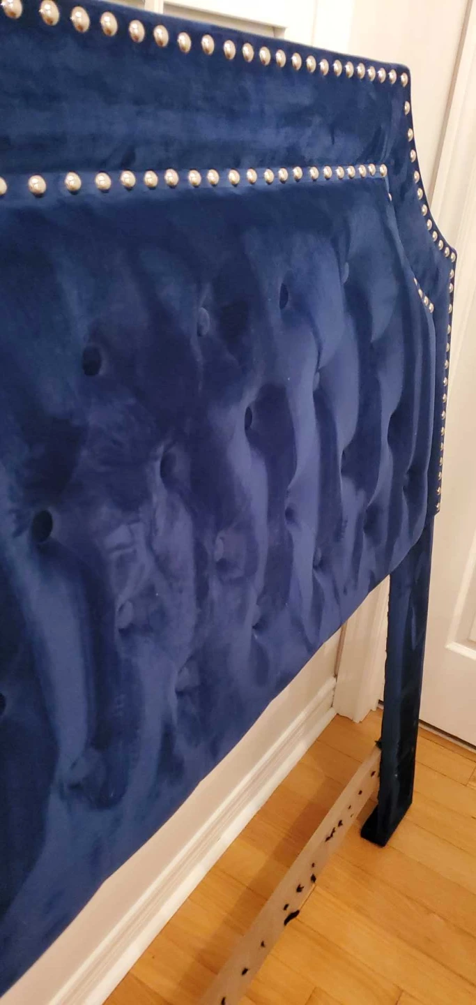 Queen Deep Blue Velvet Tufted Headboard - photo 2