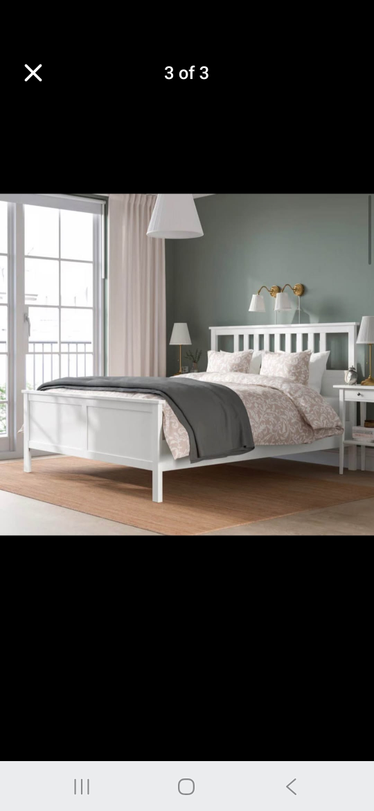 IKEA White Wooden Bed Frame - Queen Size