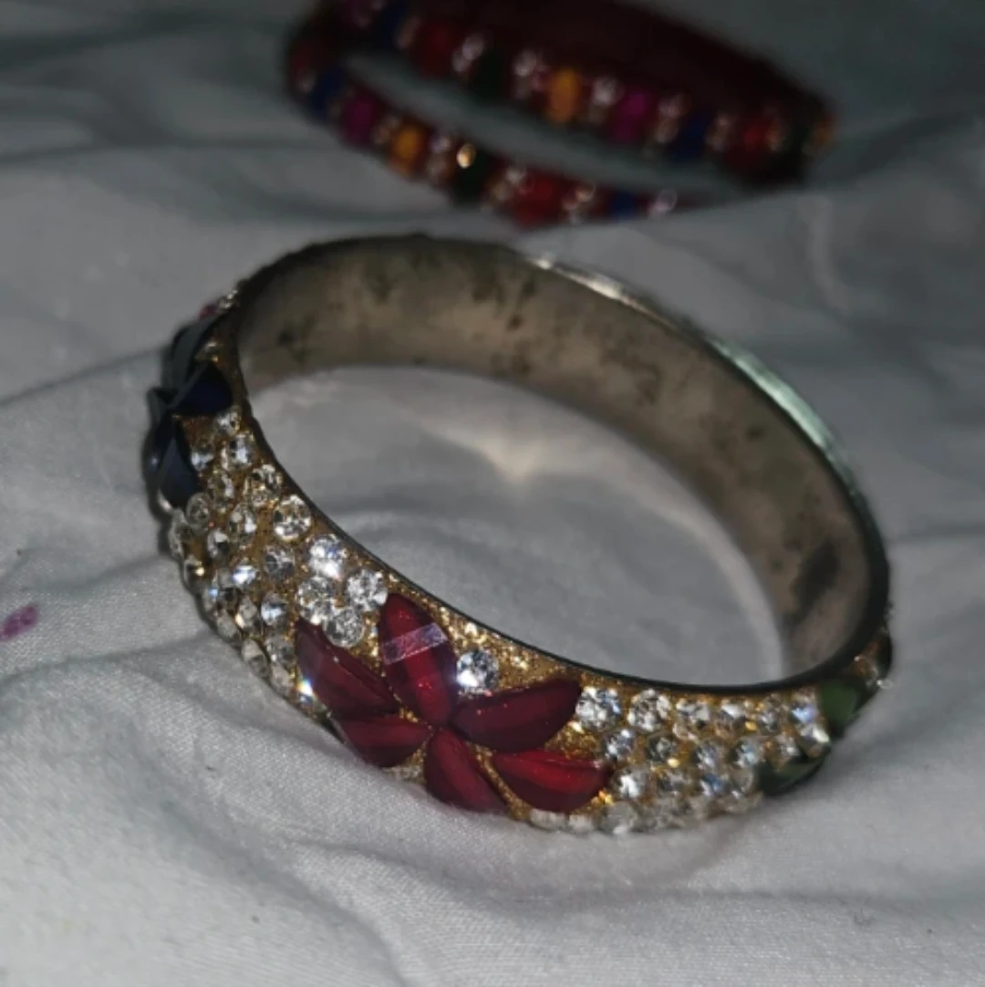 Sparkly Bangle Bracelet with Red and Blue Stones