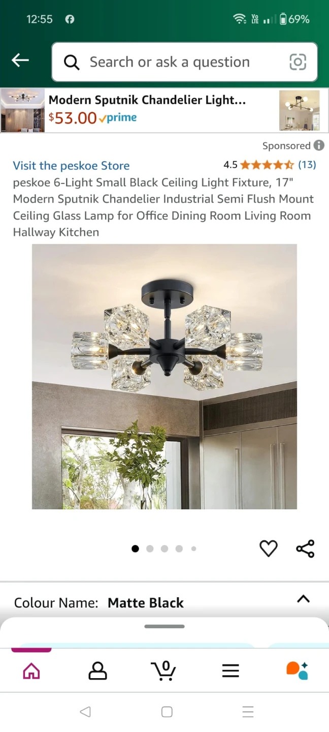 6-Light Crystal Chandelier Flush Mount