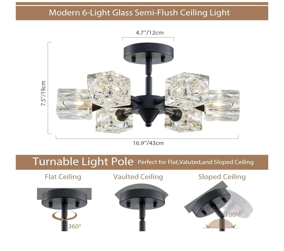 6-Light Crystal Chandelier Flush Mount - photo 2