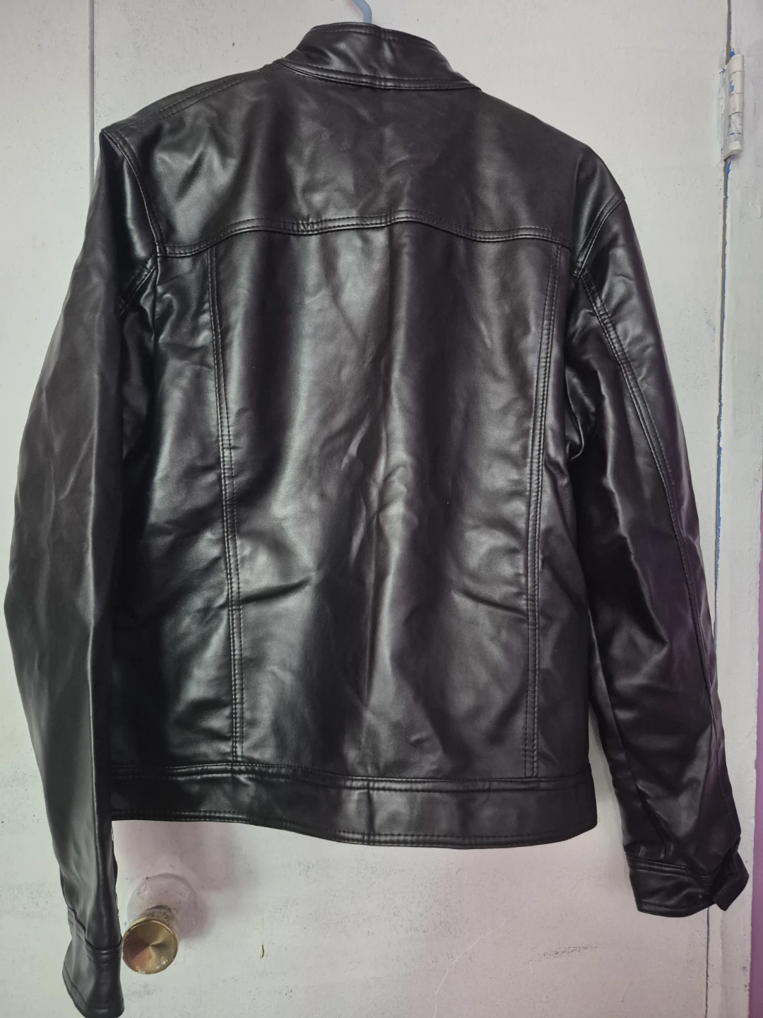 Men's Black Faux Leather Jacket - photo 2