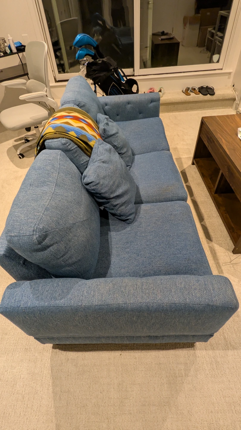 Blue Upholstered Sofa with Studded Details - photo 4