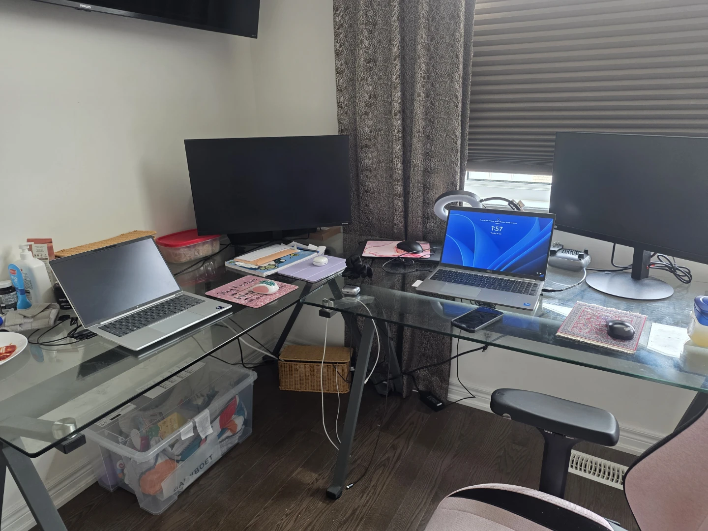 Glass Top Desk with Metal Frame