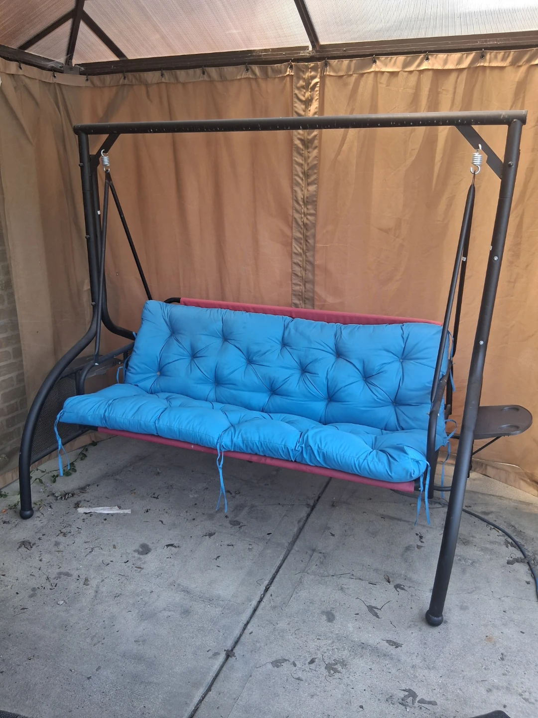 3-Seater Patio Swing with Blue Cushion