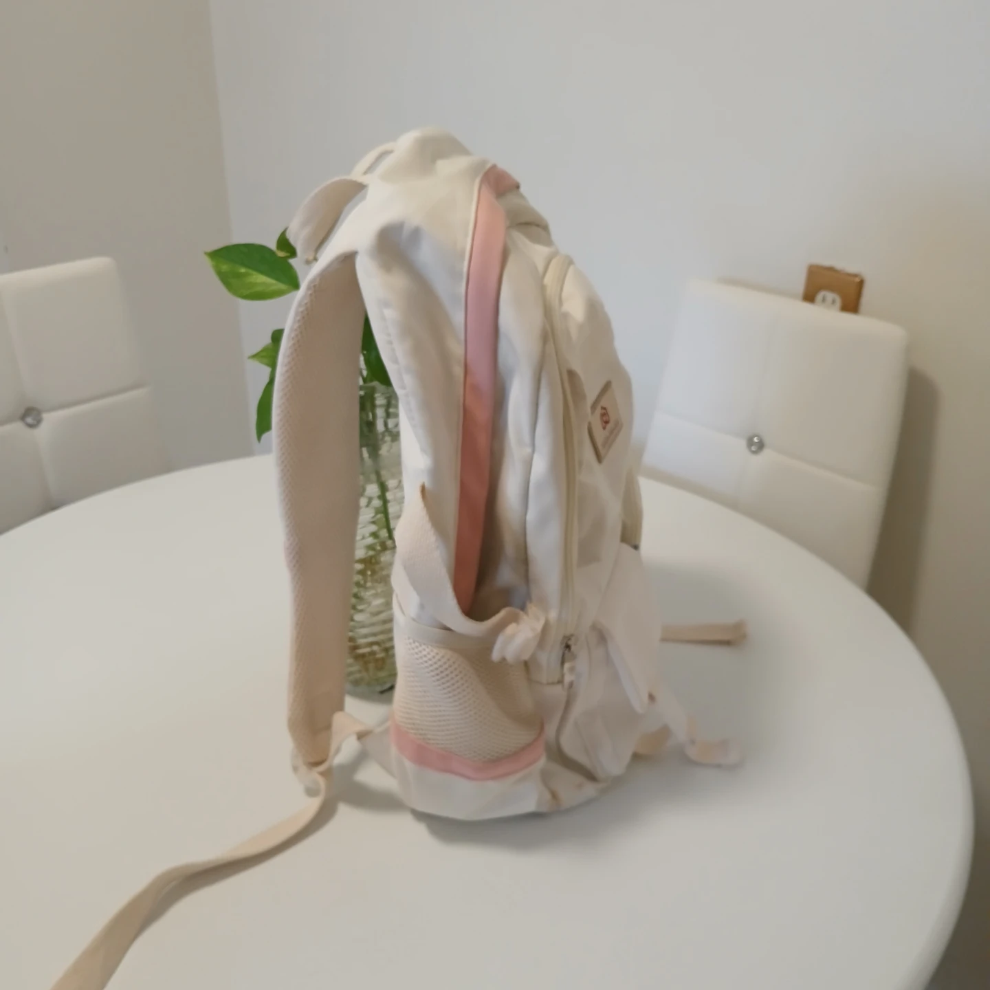Cream backpack with pink trim - photo 2