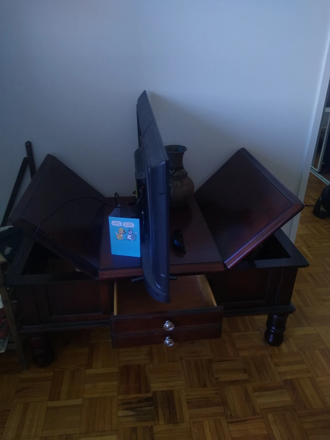 Dark Wood Coffee Table with Storage - photo 2