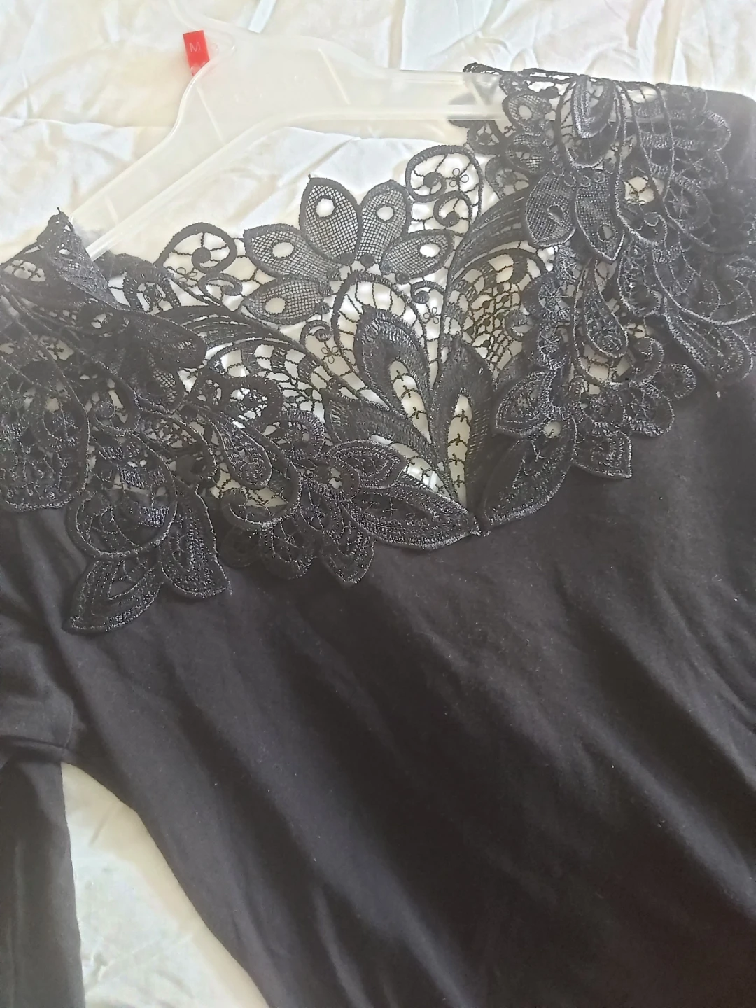 Black lace neckline long-sleeve top - photo 2