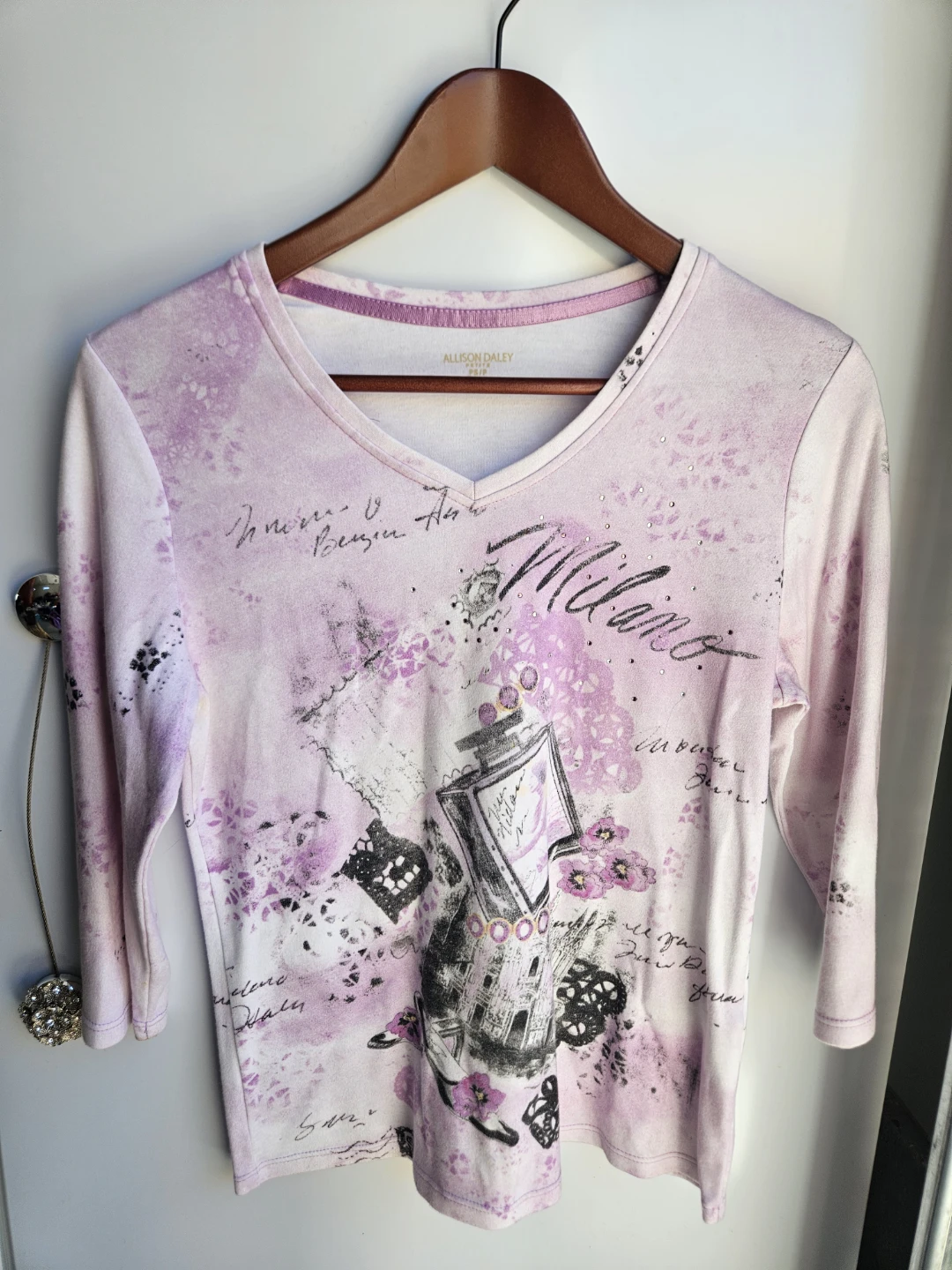 Allison Daley Petite Purple Vest and Pink Print Top Set - photo 3