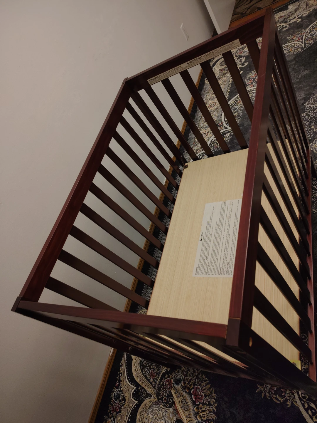 Dark Wood Baby Crib with Mattress and new not used - photo 2