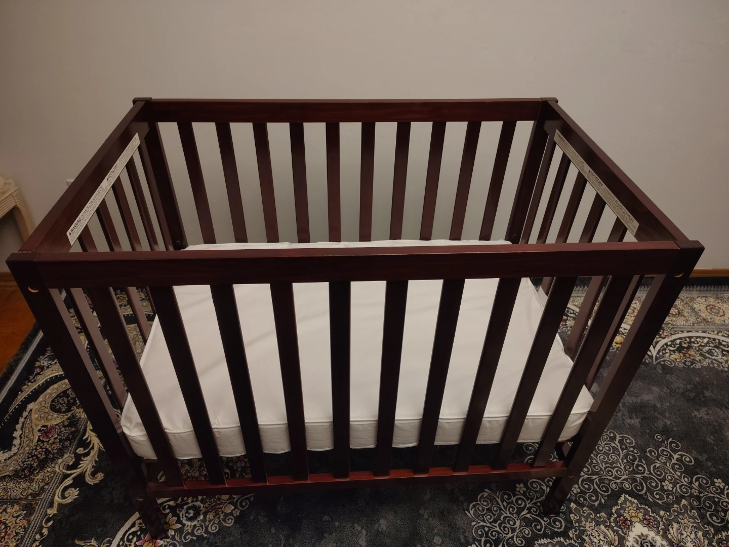 Dark Wood Baby Crib with Mattress and new not used - photo 3