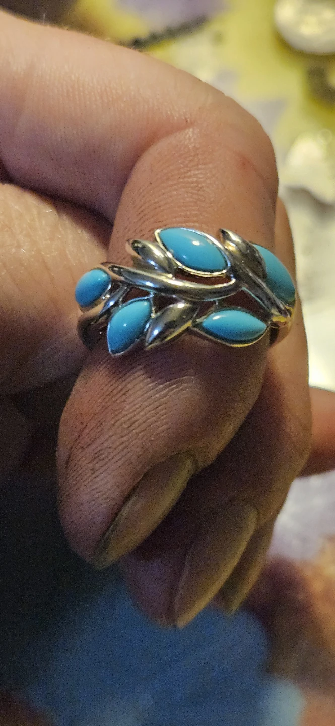 Sterling Silver Turquoise Leaf Ring Southwestern Style - photo 3