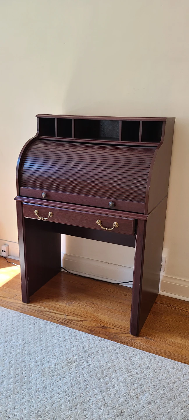 Rolltop Desk with Stool - Smaller Sized, Faux Wood - photo 4