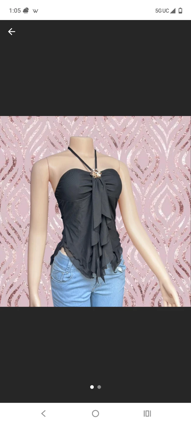 Black Halter Neck Mesh Top with Ruffle Detail