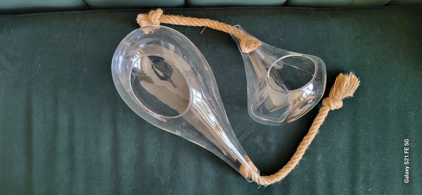 2 Glass Terrarium Planter with Rope Hanger