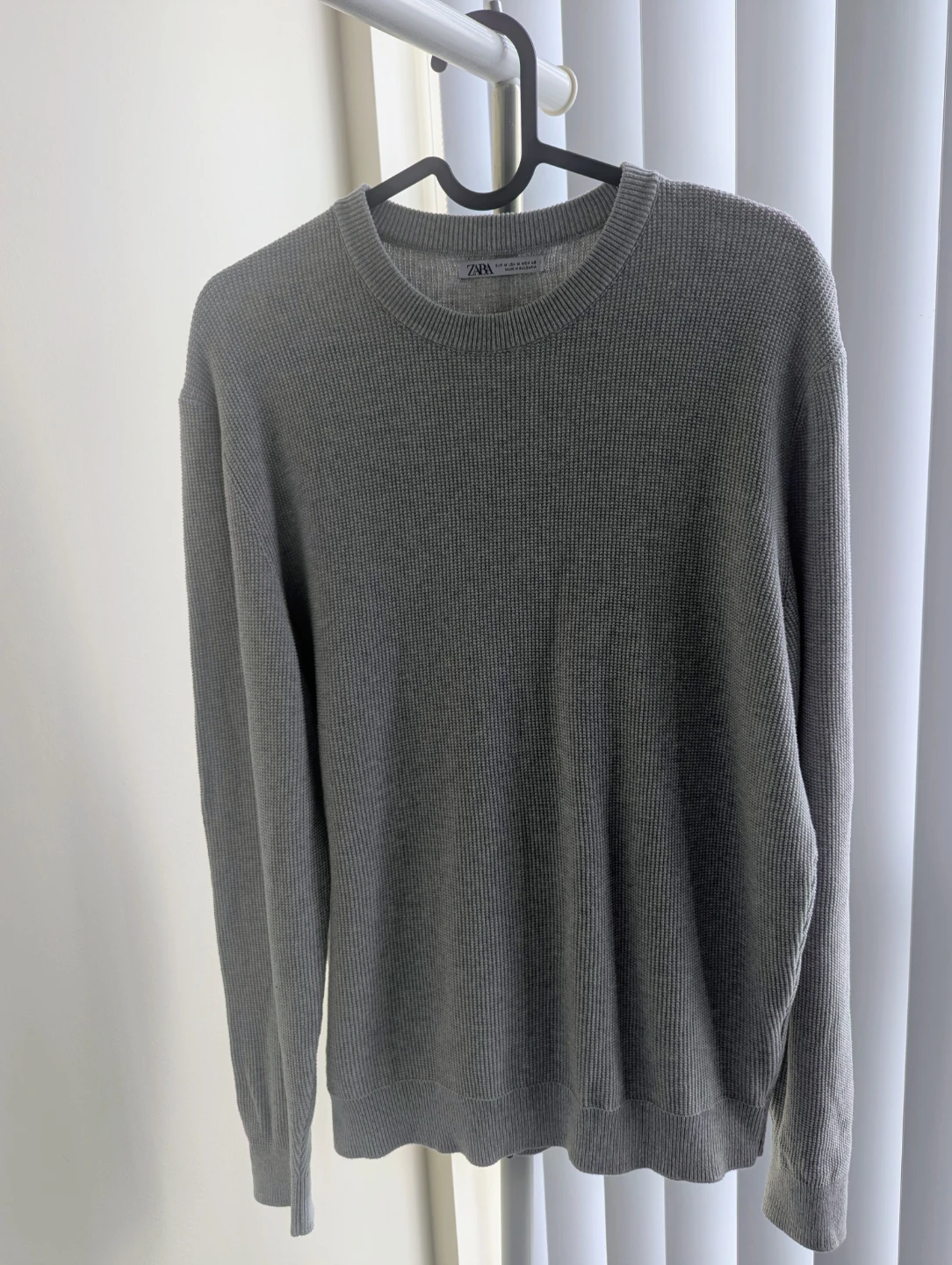 ZARA Cotton Grey Waffle Knit Crewneck Sweater - Medium - photo 2