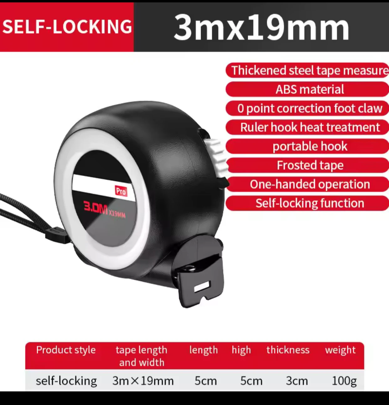3m x 19mm Self-Locking Tape Measure - photo 2