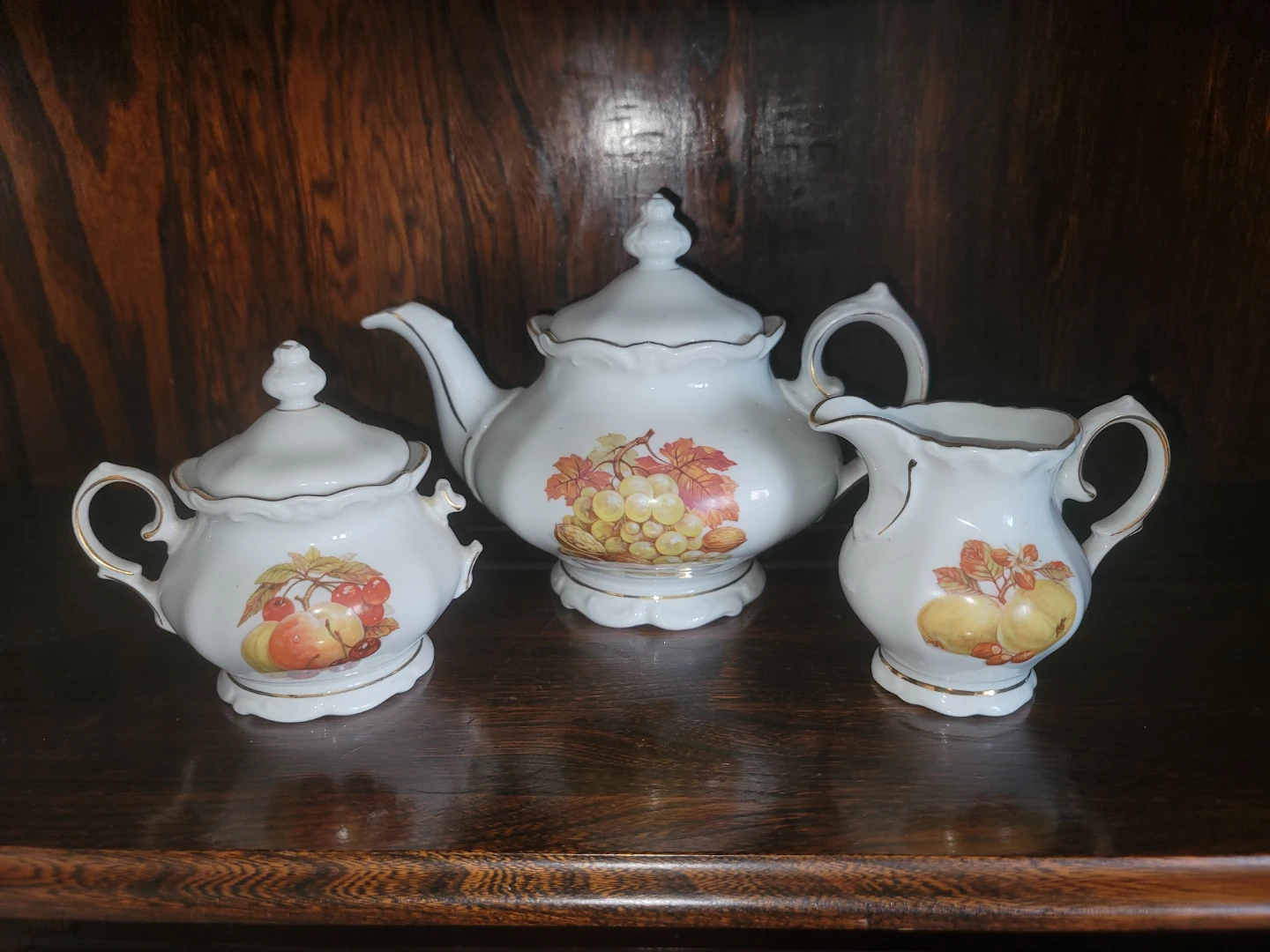 Vintage White Porcelain Teapot with Fruit Design