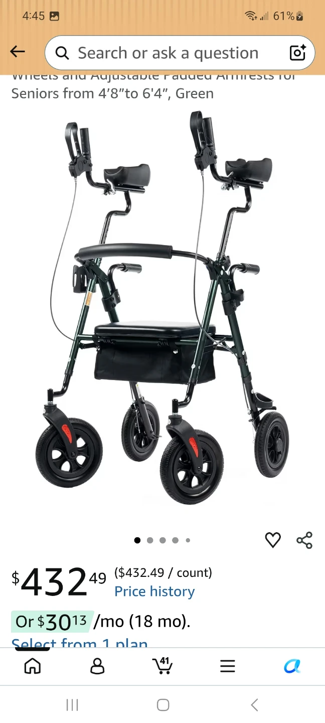 ELENKER All-Terrain Upright Rollator Walker with Padded Armrests