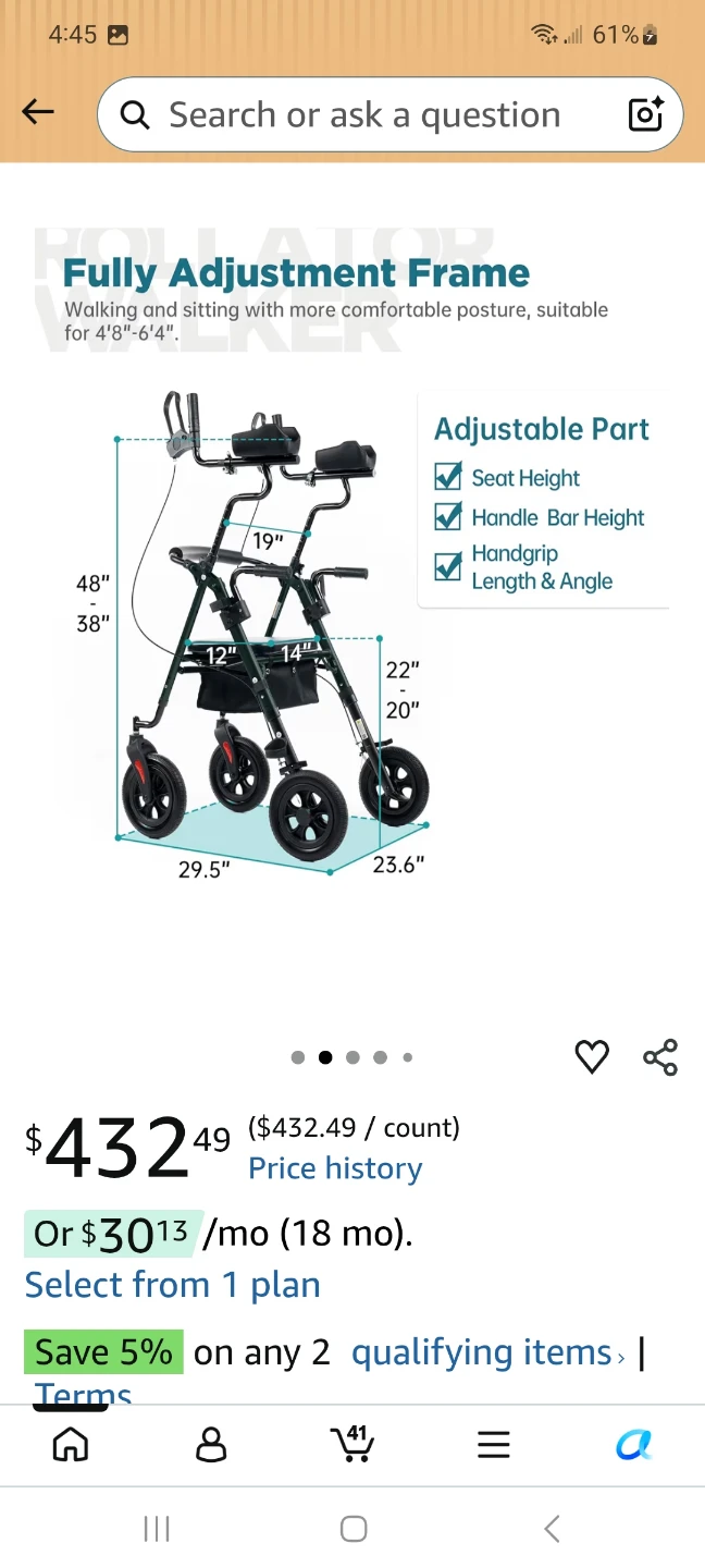 ELENKER All-Terrain Upright Rollator Walker with Padded Armrests - photo 3