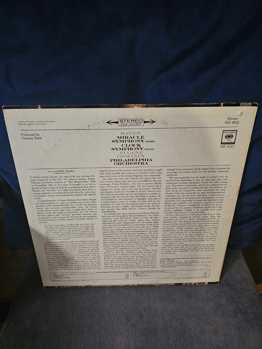 Haydn Miracle Symphony No. 96 & Symphony No. 101 Vinyl Record - photo 2