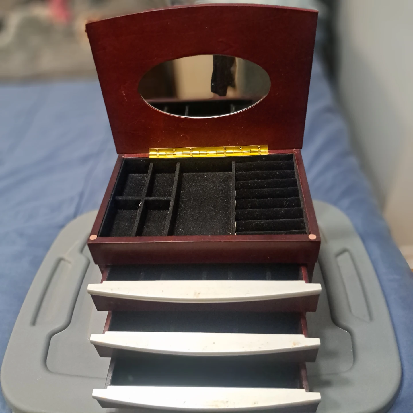 Wooden Jewellery Box with Mirror