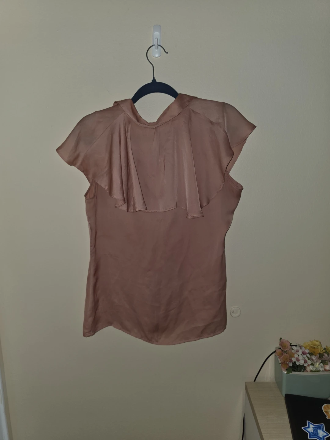 Coral pink satin Ruffle Blouse- size M - photo 5
