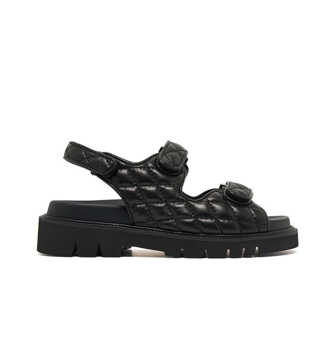 Black Quilted Leather Strap Sandals - photo 2
