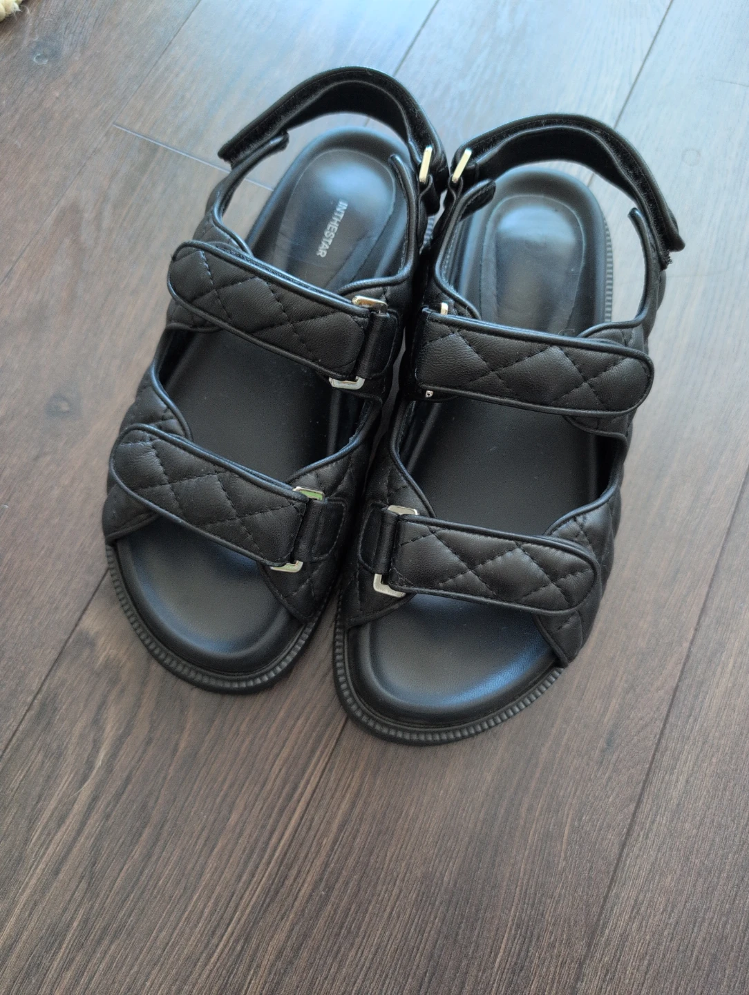Black Quilted Leather Strap Sandals - photo 3