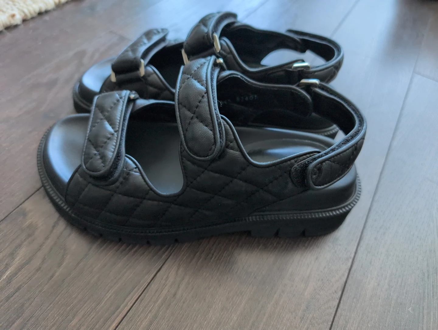 Black Quilted Leather Strap Sandals - photo 4