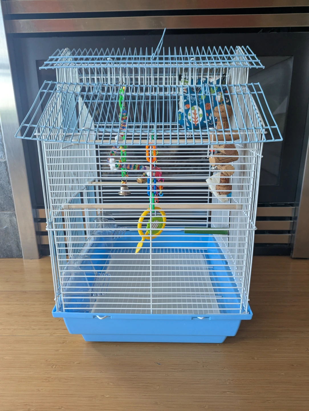 Blue and White Bird Cage with Toys - photo 2