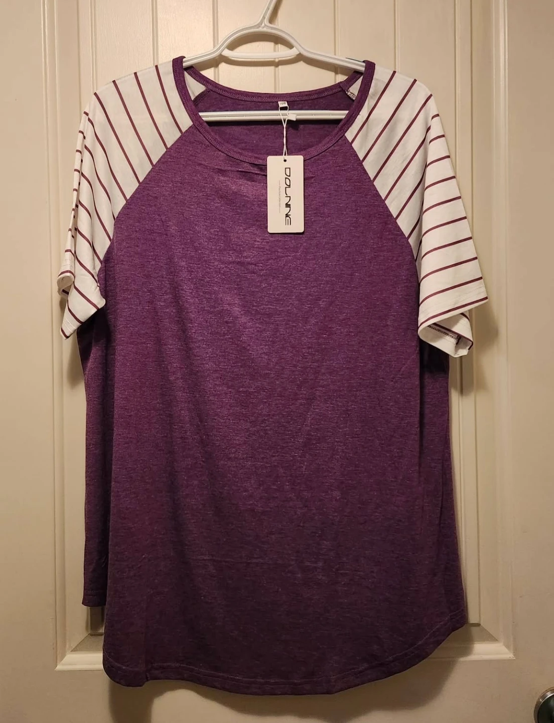 D OLINNE Purple Striped Raglan T-Shirt - 16W