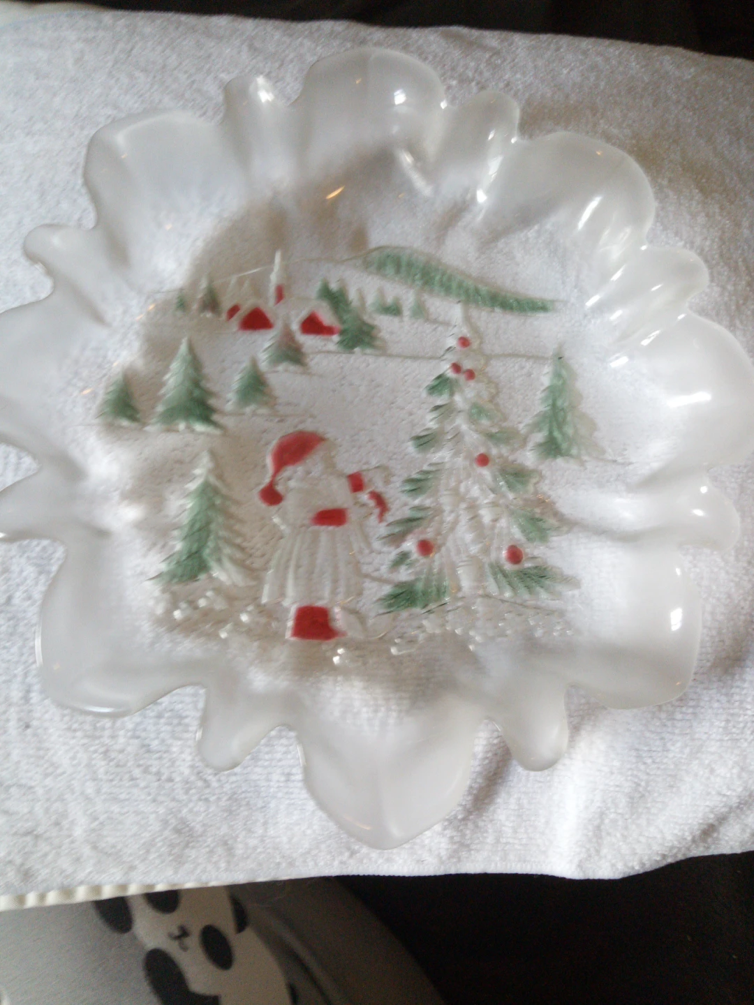Glass Christmas Bowl with Santa Scene