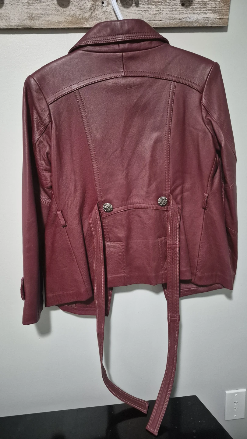 Maroon Leather Jacket with Belt - photo 2
